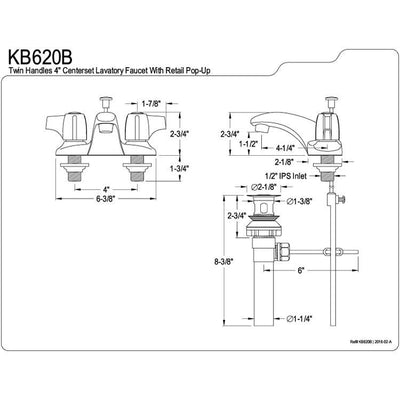 Kingston Brass Chrome 2 Handle 4" Centerset Bathroom Faucet with Pop-up KB620B