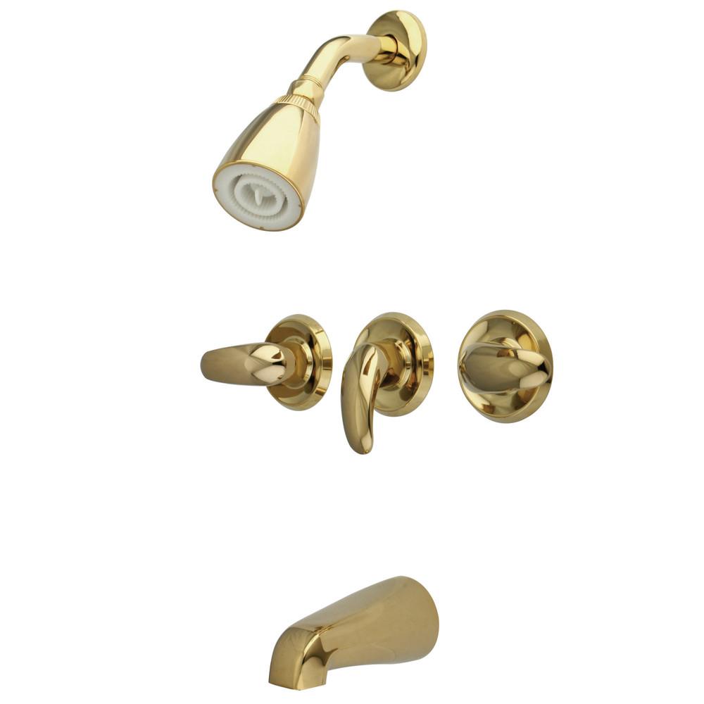 Kingston Polished Brass Three Handle Tub and Shower Combination Faucet KB6232LL