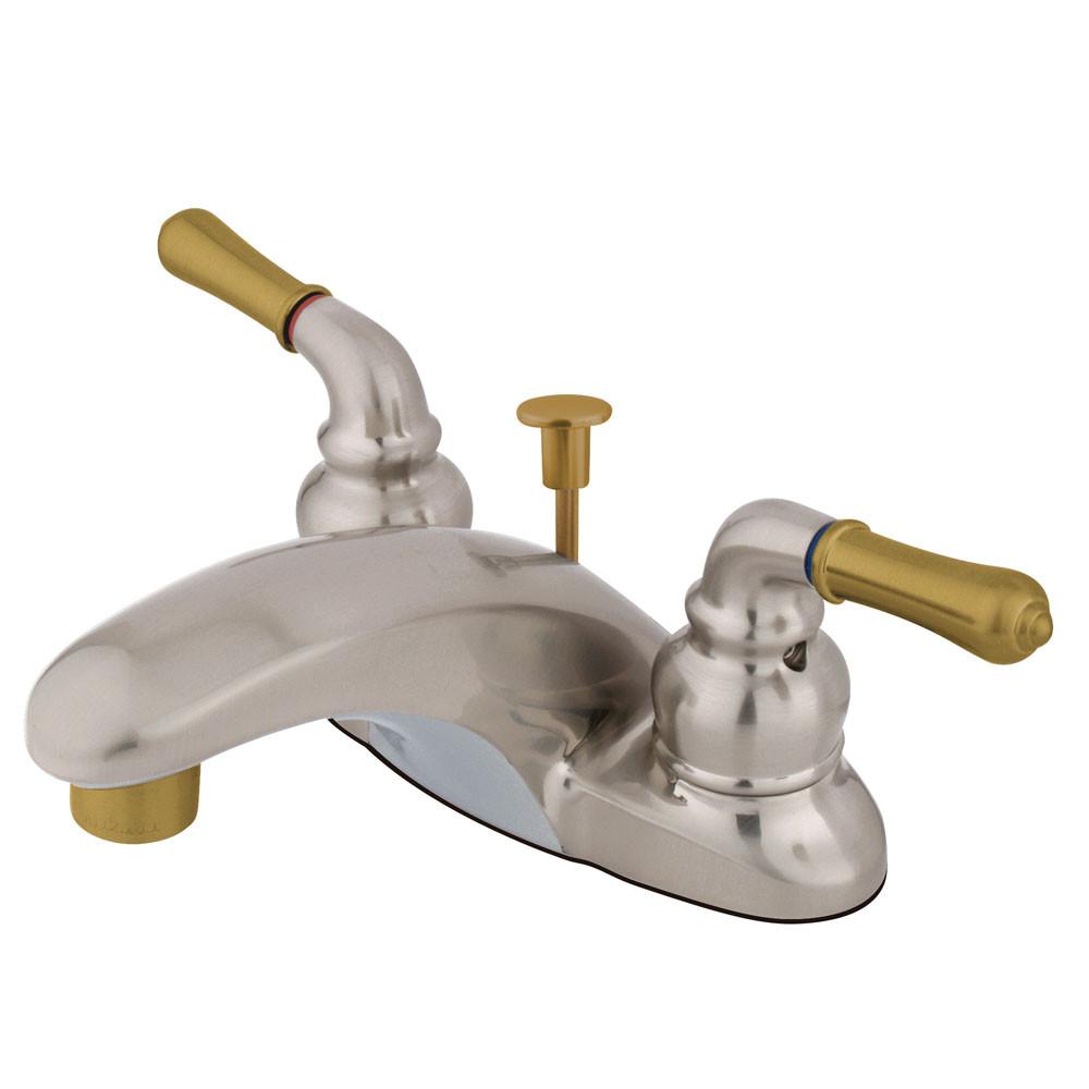 Satin Nickel/Polished Brass Magellan 4" 2 handle centerset bathroom faucet KB629