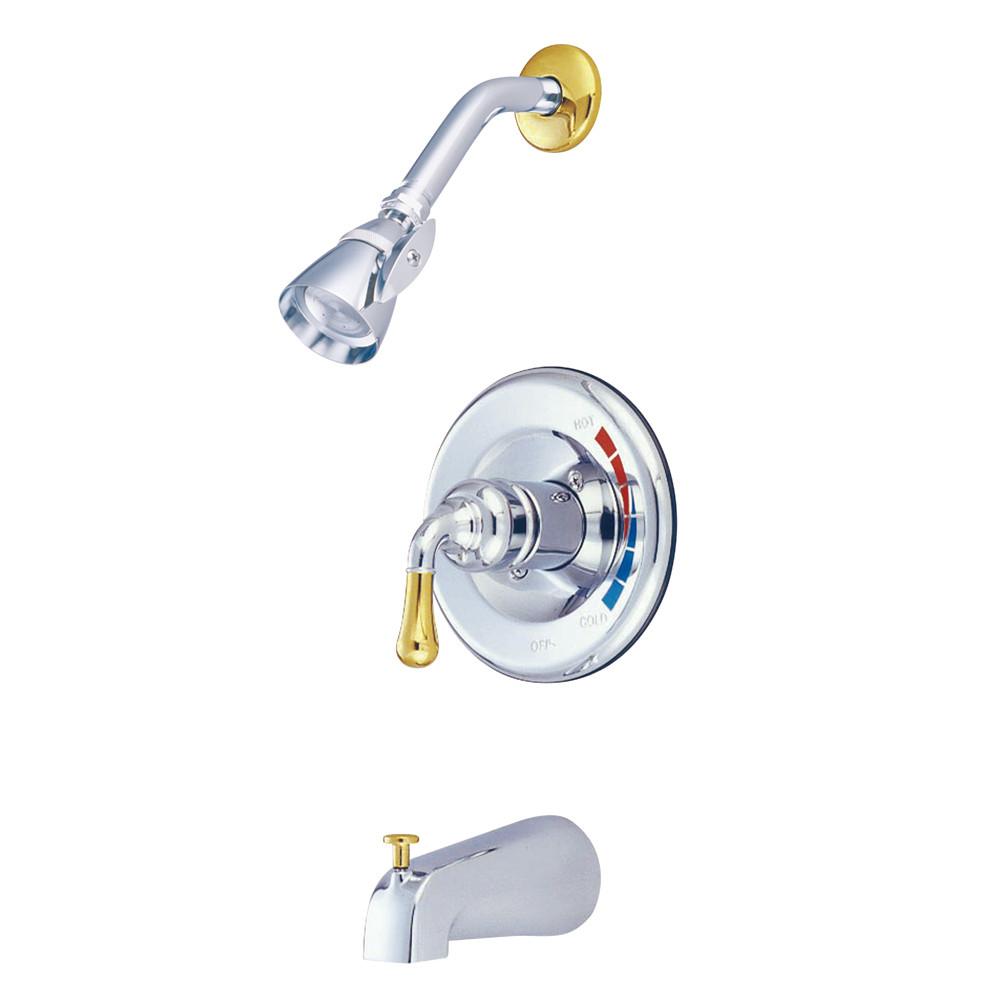 Kingston Chrome/Polished Brass Magellan tub and shower combination faucet KB634