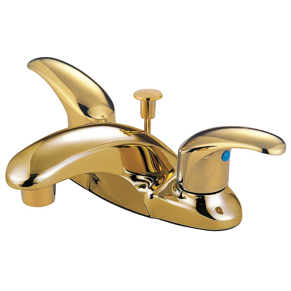 Kingston Polished Brass 2 Handle 4" Centerset Bathroom Faucet w Drain KB6622LL