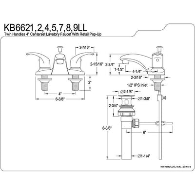 Kingston Chrome / Polished Brass 4" Centerset Bathroom Faucet w Pop-up KB6624LL