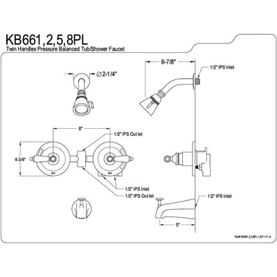 Kingston Brass Polished Brass 2 Handle Tub and Shower Combination Faucet KB662PL