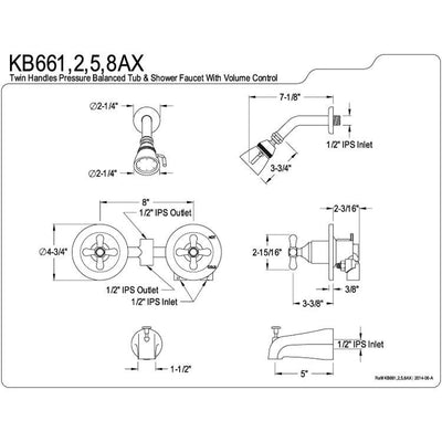 Kingston Brass Satin Nickel 2 Handle Tub and Shower Combination Faucet KB668AX