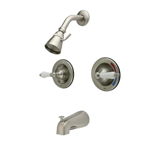 Kingston Brass Satin Nickel 2 Handle Tub and Shower Combination Faucet KB668PL