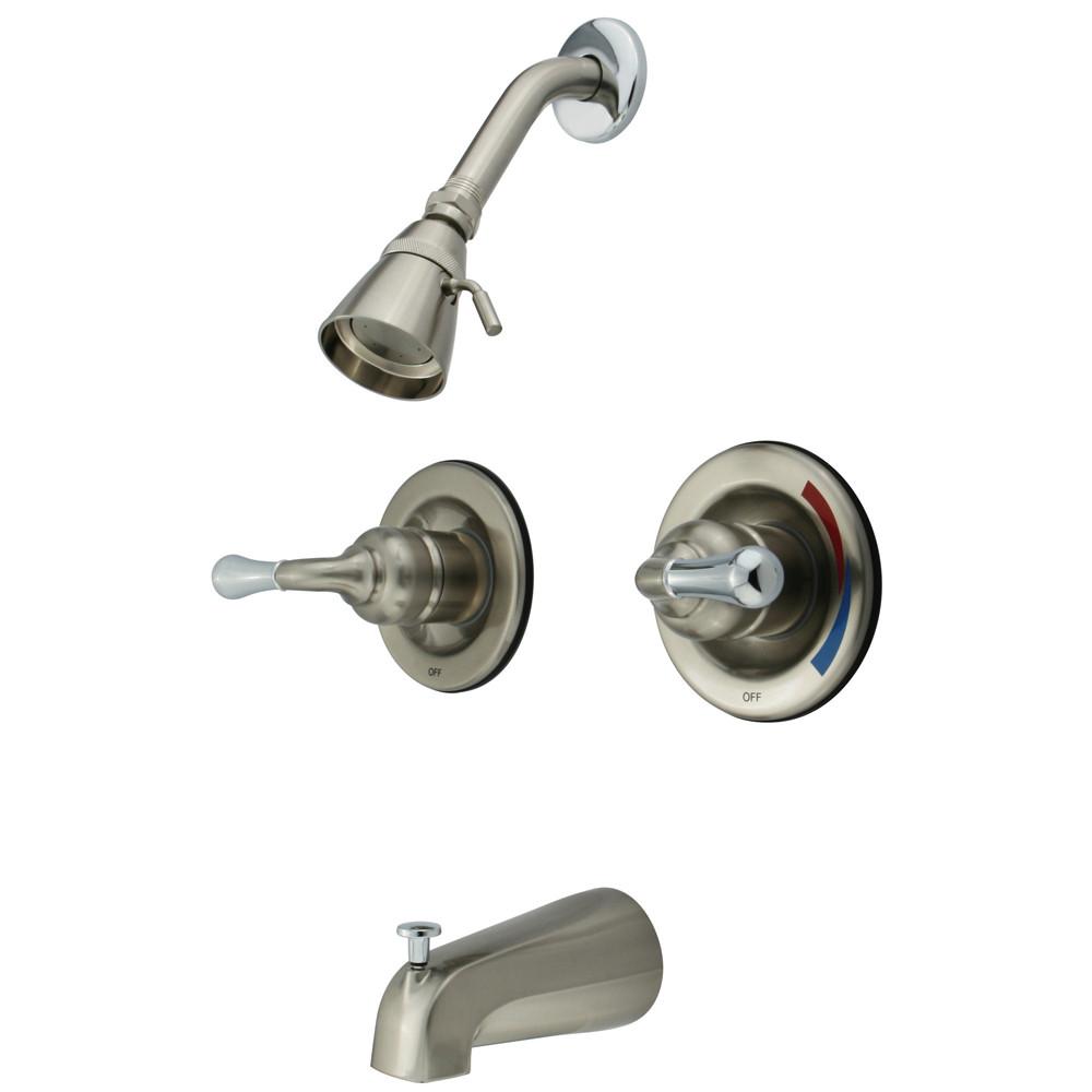 Kingston Chrome / Satin Nickel 2 Handle Tub and Shower Combination Faucet KB677