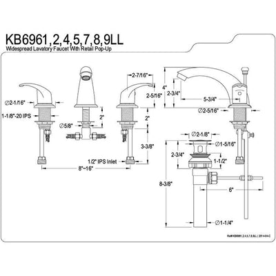 Kingston Brass Satin Nickel/Chrome Widespread Bathroom Faucet w Pop-up KB6967LL
