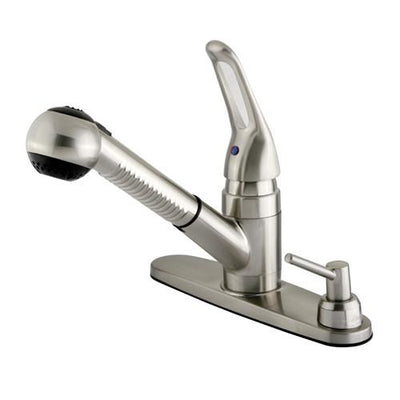 Kingston Satin Nickel Single Handle Kitchen Faucet w Soap Dispenser KB708SPDK