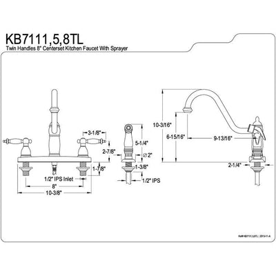 Kingston Satin Nickel Templeton 8" Kitchen Faucet With White Sprayer KB7118TL