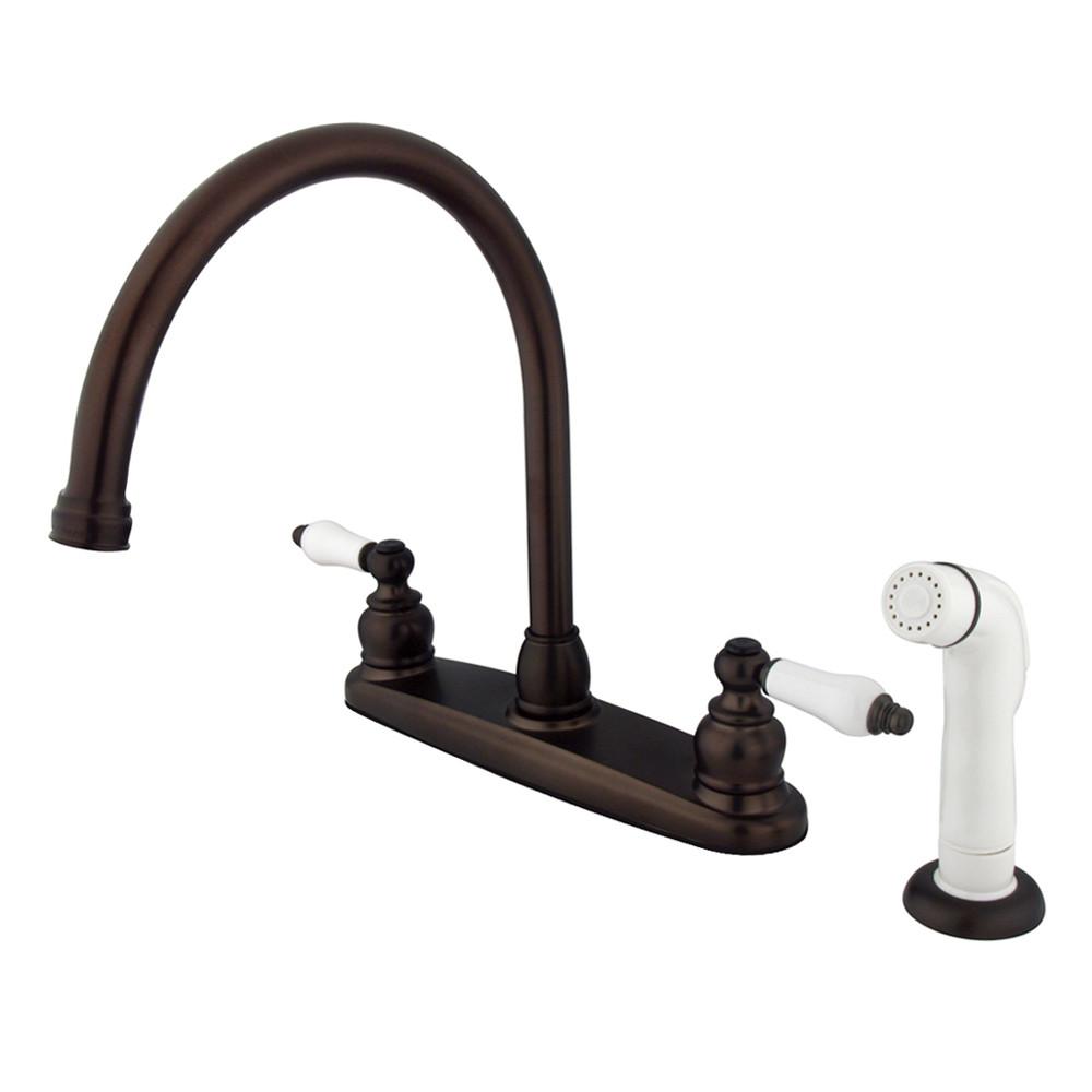 Kingston Oil Rubbed Bronze two Handle Goose Neck Kitchen Faucet w Sprayer KB725