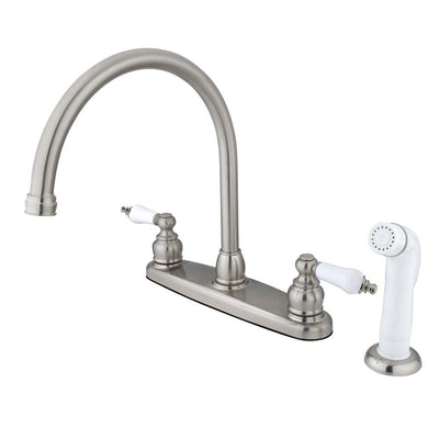 Kingston Satin Nickel Double Handle Goose Neck Kitchen Faucet with sprayer KB728