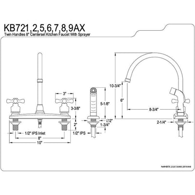 Kingston Satin Nickel / Polished Brass 2 Handle Kitchen Faucet w Spray KB729AX