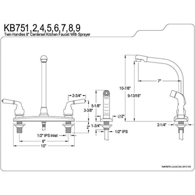 Kingston Brass Chrome 8" Centerset High Arch Kitchen Faucet With Sprayer KB751