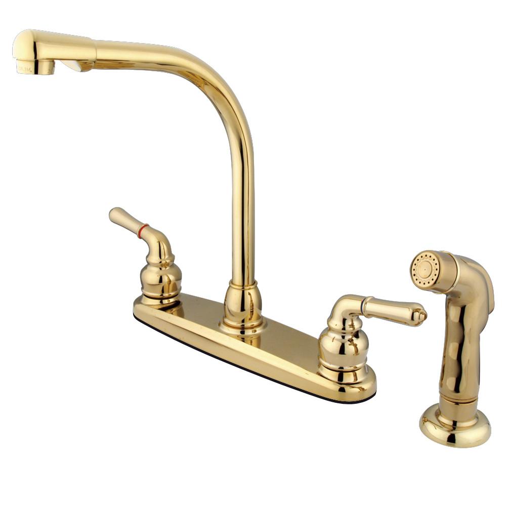 Kingston Polished Brass 8" Centerset High Arch Kitchen Faucet w Sprayer KB752SP