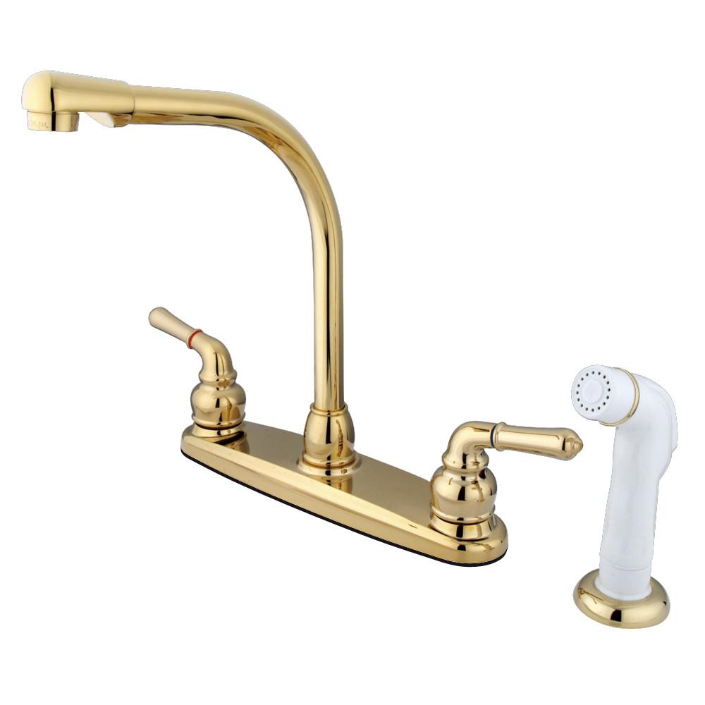 Kingston Polished Brass 8" Centerset High Arch Kitchen Faucet With Sprayer KB752