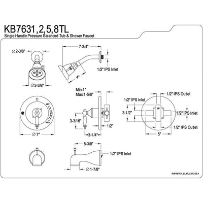 Kingston Brass Chrome Templeton Tub & Shower Combination Faucet KB7631TL