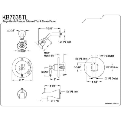 Kingston Brass Satin Nickel Templeton Tub & Shower Combination Faucet KB7638TL