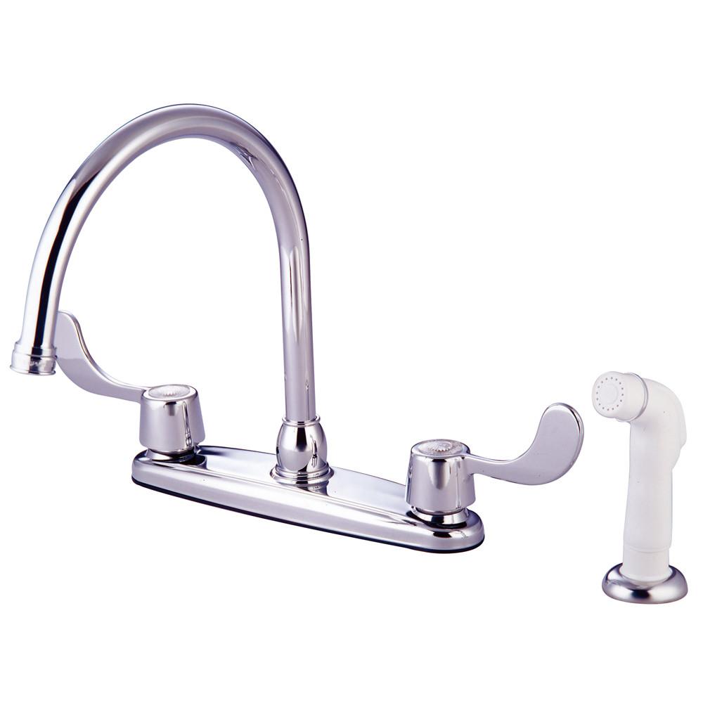 Kingston Brass Chrome 8" Centerset Kitchen Faucet With 2 Blade Handles KB782