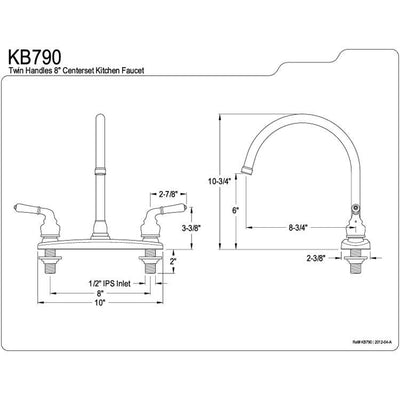 Kingston Brass Chrome Magellan 8" 2 handle kitchen faucet KB790