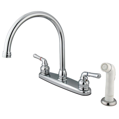 Kingston Chrome Double Handle Goose Neck Kitchen Faucet with Side Sprayer KB791