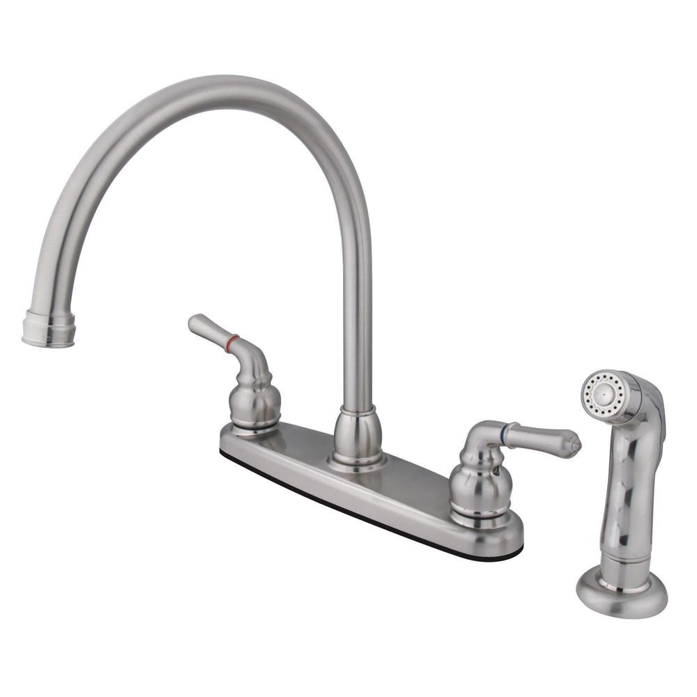 Kingston Satin Nickel Double Handle Kitchen Faucet with Side Sprayer KB798SP