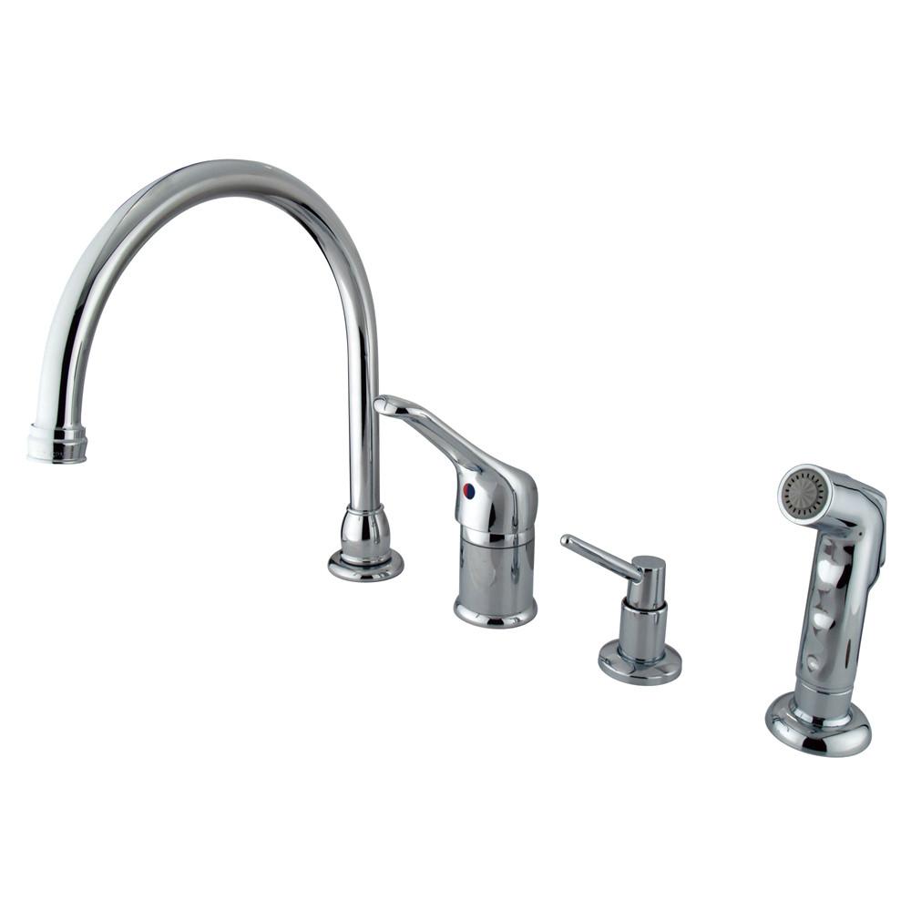 Kingston Chrome Single Handle Kitchen Faucet with Soap Dispenser & spray KB811K1