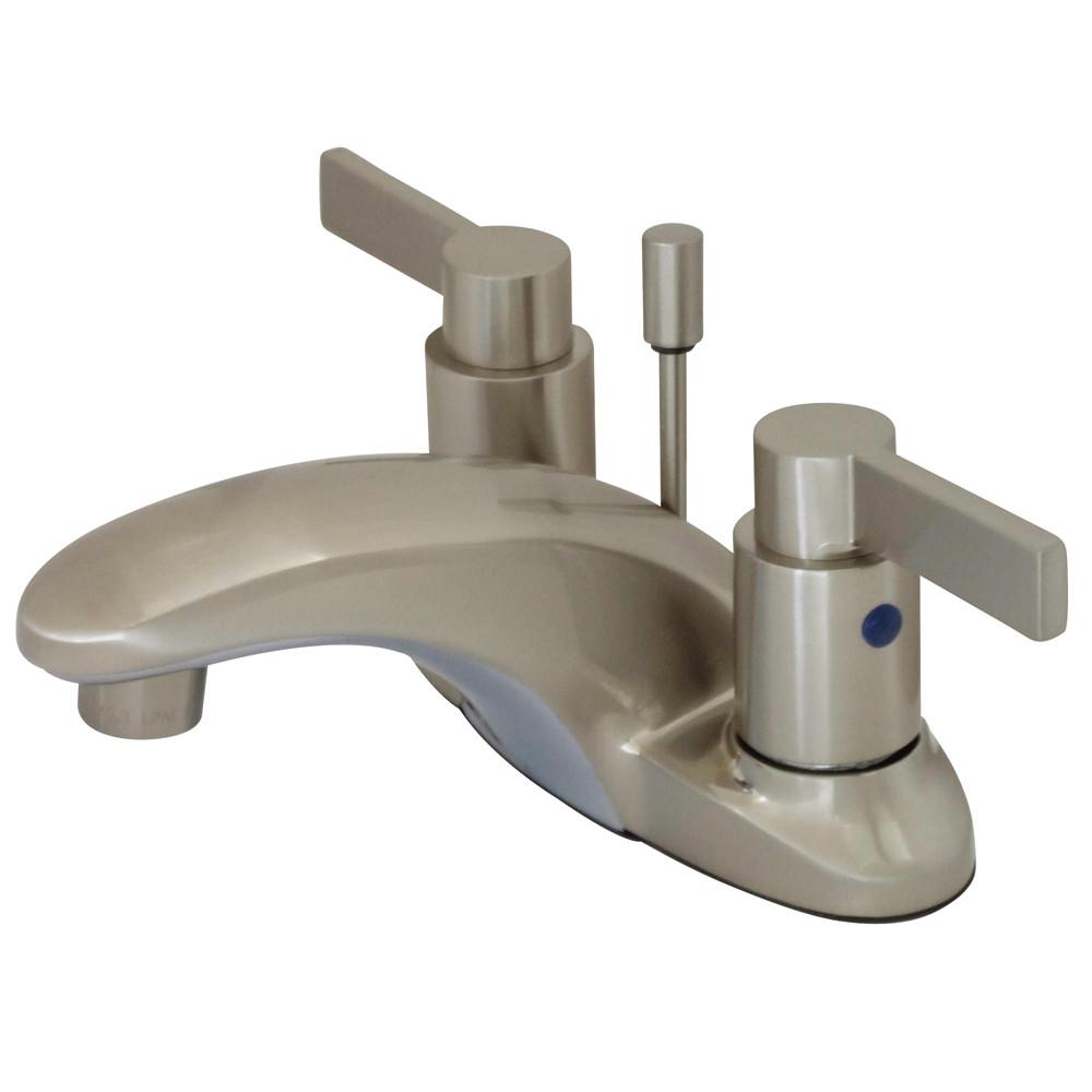 Kingston Satin Nickel NuvoFusion 4" Centerset bathroom Faucet w drain KB8628NDL