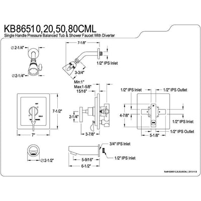 Kingston Polished Brass Manhattan tub & shower Combination Faucet KB86520CML