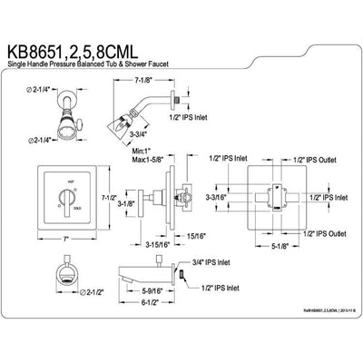 Kingston Polished Brass Manhattan tub & shower Combination Faucet KB8652CML
