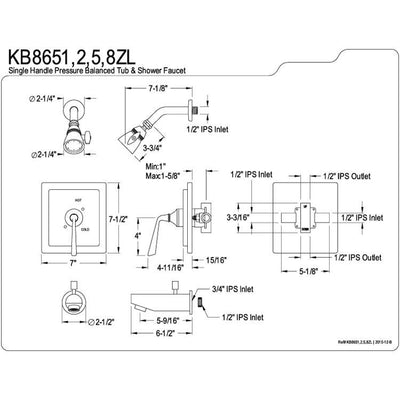 Kingston Silver Sage Polished Brass Tub & Shower Combination Faucet KB8652ZL