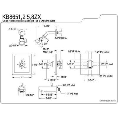 Kingston Brass KB8658ZX Tub and Shower Combination Faucet Satin Nickel