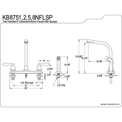 Kingston Chrome 2 Handle Centerset High-Arch Kitchen Faucet w Spray KB8751NFLSP