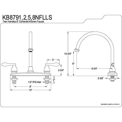 Kingston Chrome NuWave French 8" centerset 2 handle kitchen faucet KB8791NFLLS