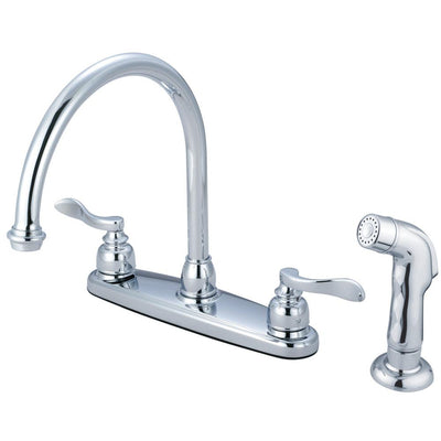 Kingston Chrome 2 Handle 8" Centerset Kitchen Faucet w Sprayer KB8791NFLSP