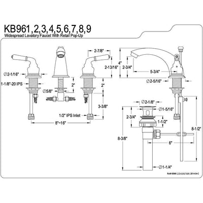 Kingston Brass Satin Nickel/Chrome 8"-16" Widespread Bathroom Faucet KB967