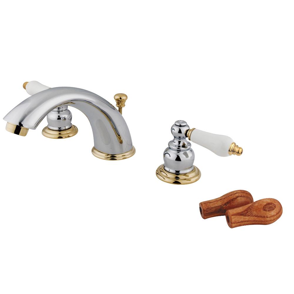 Kingston Chrome / Polished Brass Widespread Bathroom Faucet w Pop-up KB974B