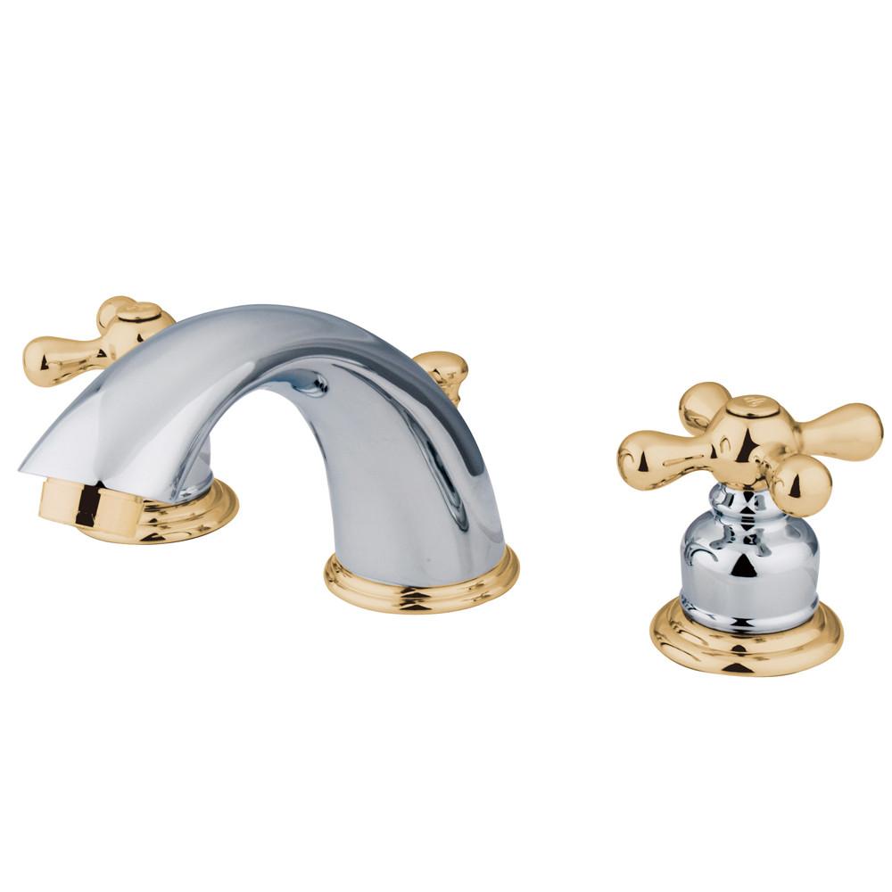 Kingston Chrome / Polished Brass Widespread Bathroom Faucet w Pop-up KB974X