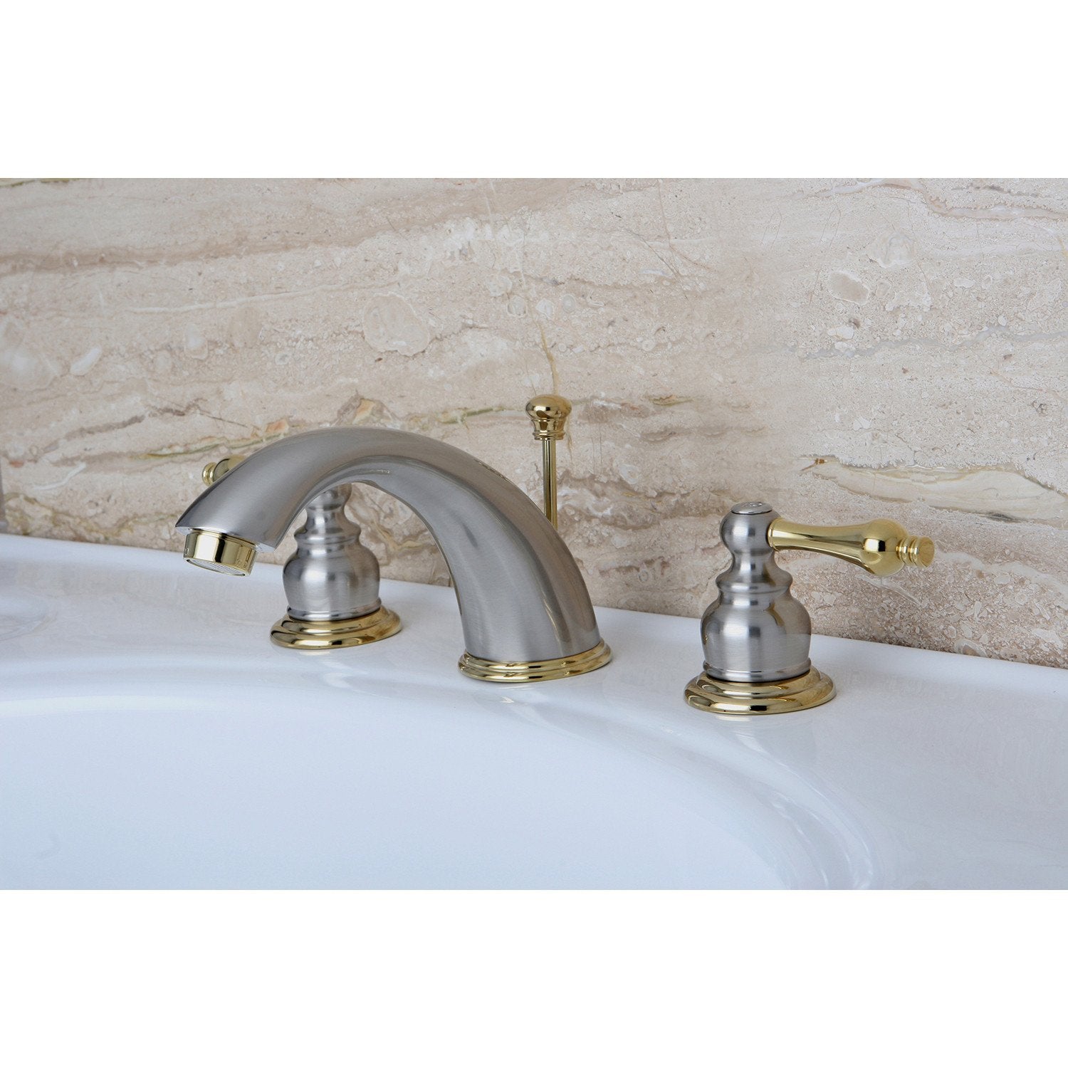 Kingston Satin Nickel / Polished Brass 2 Hdl Widespread Bathroom Faucet KB979AL