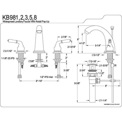 Kingston Brass Satin Nickel Magellan 2 handle widespread bathroom faucet KB988
