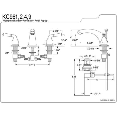 Kingston Chrome / Polished Brass Magellan 2 Handle Widespread Faucet KC964