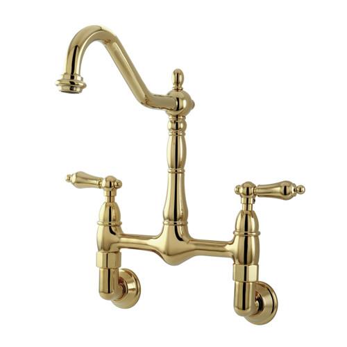 Kingston Brass Polished Brass Double Handle Wall Mount Kitchen Faucet KS1092AL