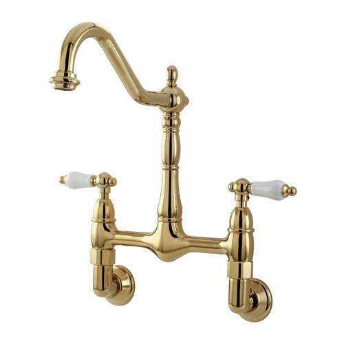 Kingston Brass Polished Brass Double Handle Wall Mount Kitchen Faucet KS1092PL