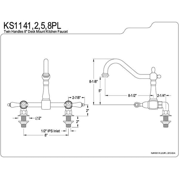 Kingston Brass Satin Nickel 2 Handle Deck Mount Kitchen Faucet KS1148P 