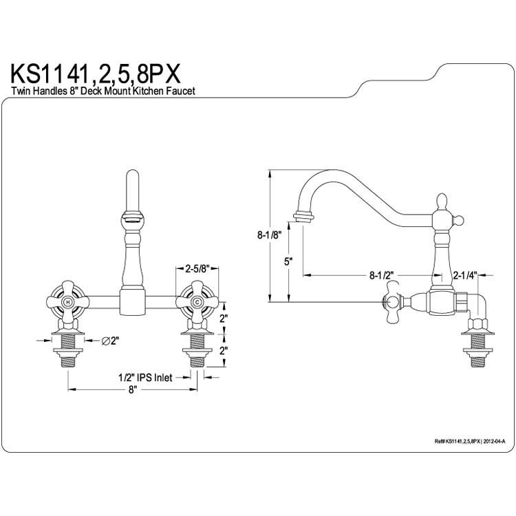 Kingston Brass Satin Nickel 2 Handle Deck Mount Kitchen Faucet KS1148P 