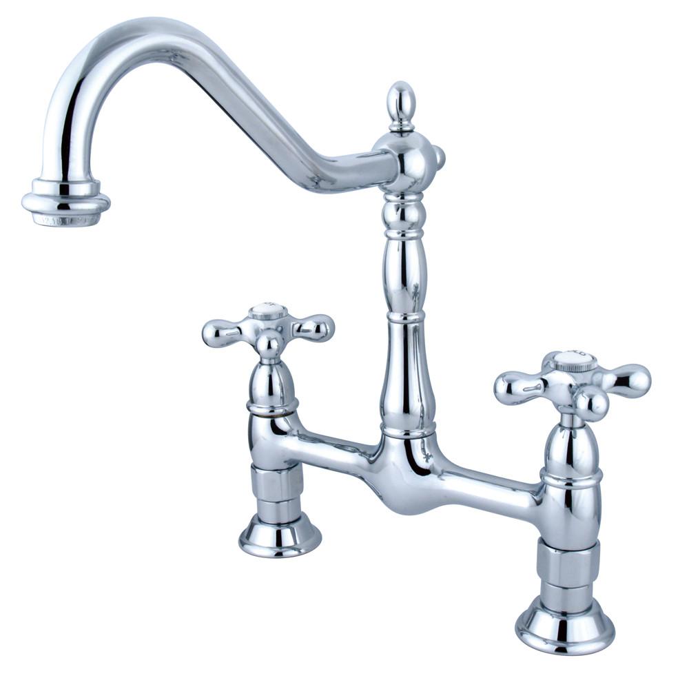 Kingston Brass Chrome Double Handle 8" Centerset Bridge Kitchen Faucet KS1171AX