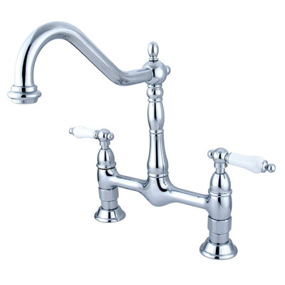 Kingston Brass Chrome Double Handle 8" Centerset Bridge Kitchen Faucet KS1171PL