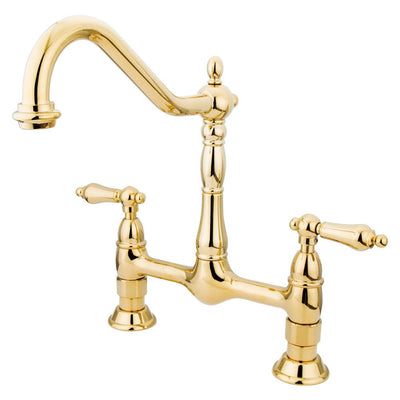 Kingston Polished Brass Two Handle 8" Centerset Bridge Kitchen Faucet KS1172AL