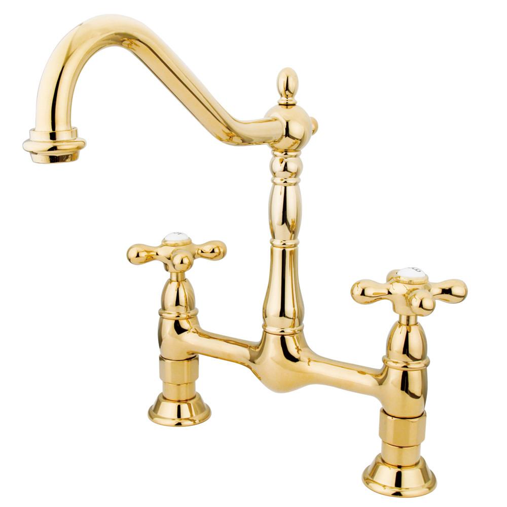 Kingston Polished Brass Two Handle 8" Centerset Bridge Kitchen Faucet KS1172AX