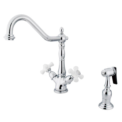 Kingston Chrome 2 Handle Single Hole Kitchen Faucet w Brass Spray KS1231PXBS