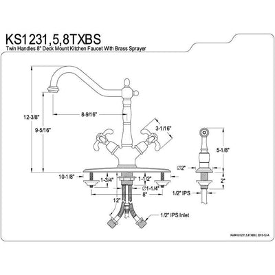 Kingston Chrome Mono Deck Mount Kitchen Faucet w/ brass sprayer KS1231TXBS